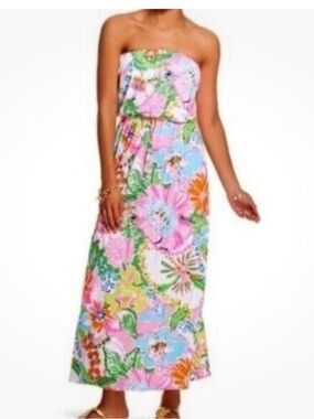 Lilly Pulitzer for Target MAXI Long Dress Nosey Posey Strapless Pink‎ 1X